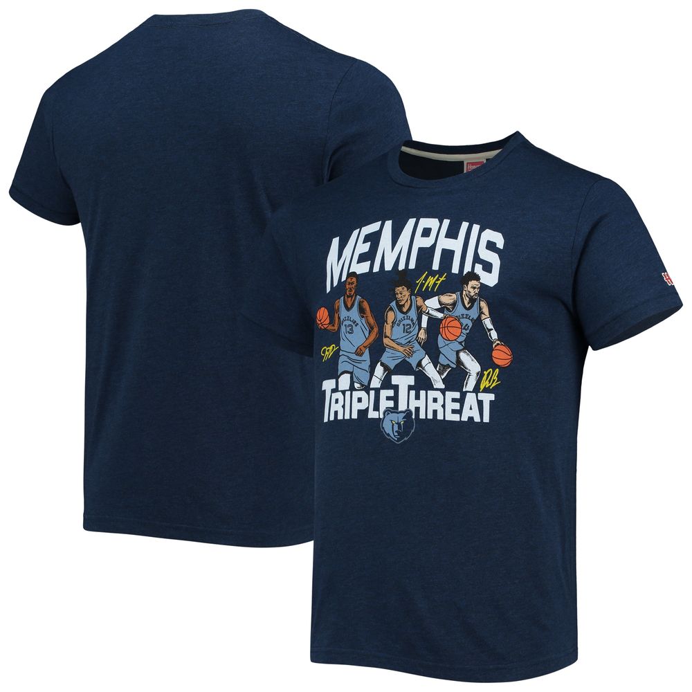 Men's Homage Jaren Jackson Jr./Ja Morant/Dillon Brooks Heathered Navy Memphis Grizzlies Triple Threat Player Tri-Blend T-Shirt