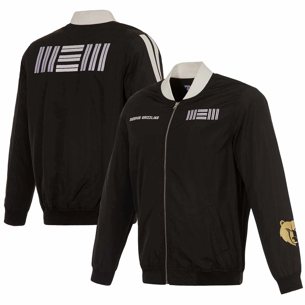 Blouson aviateur entièrement zippé en nylon JH Design pour hommes, noir, Memphis Grizzlies 2023/24 City Edition