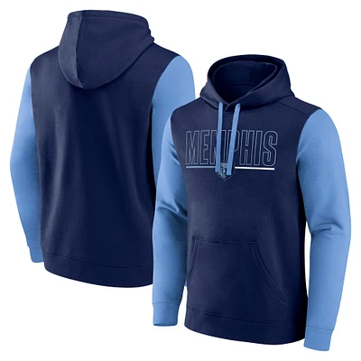 Men's Navy Memphis Grizzlies Outline Colorblock Pullover Hoodie