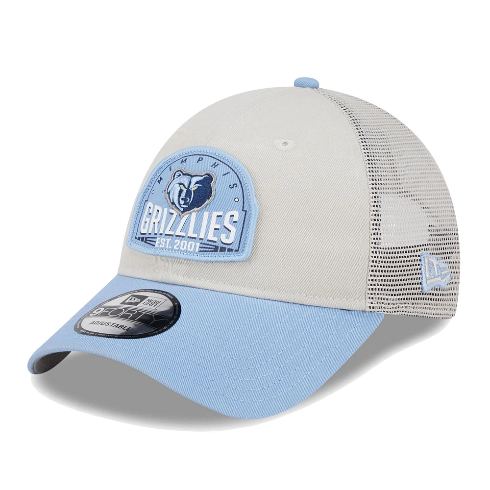 Casquette réglable 9FORTY Memphis Grizzlies Throwback Patch Trucker 9FORTY kaki/bleu clair New Era pour hommes