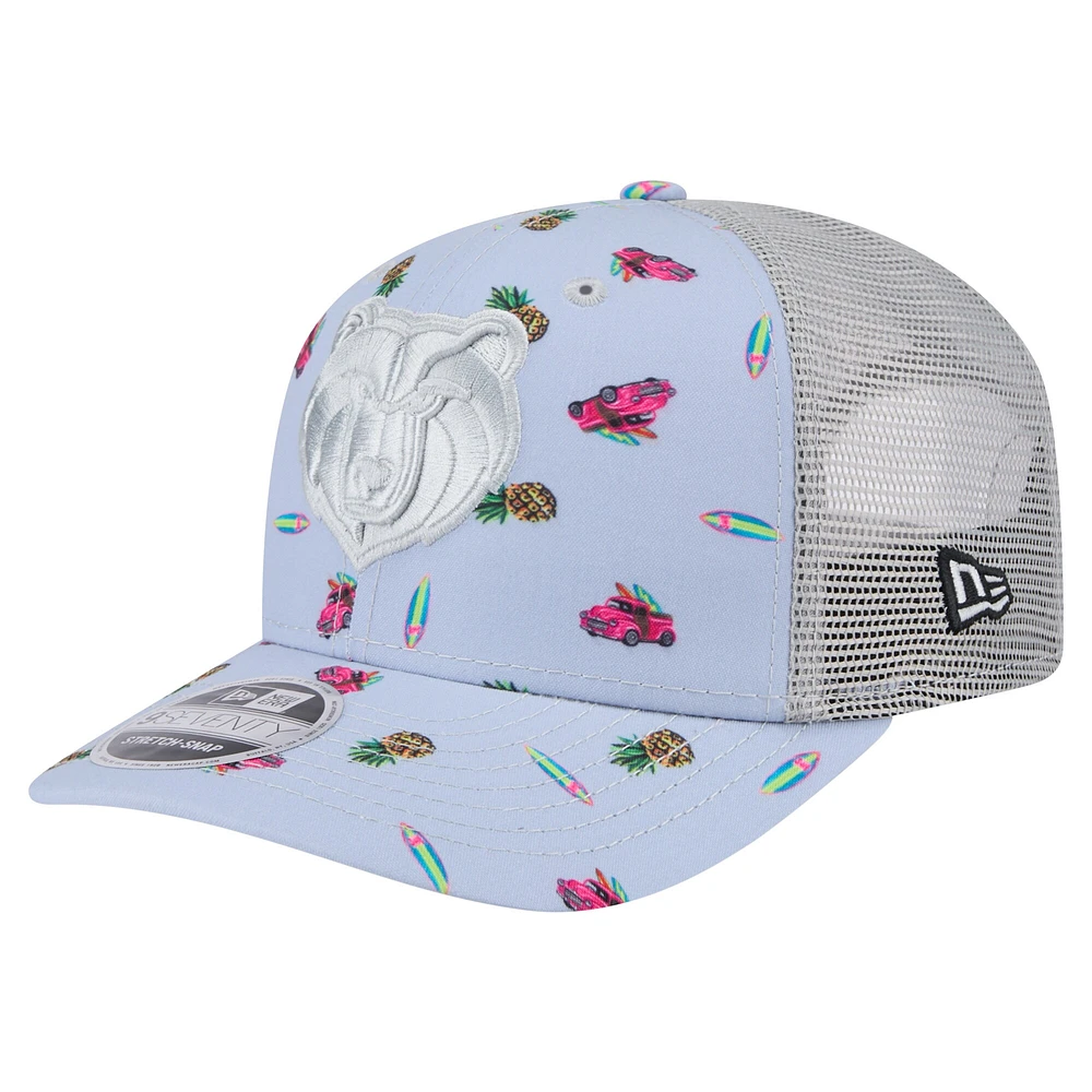 Casquette extensible à boutons-pression New Era bleu clair/gris Memphis Grizzlies Adventure Aloha Pattern 9SEVENTY pour homme