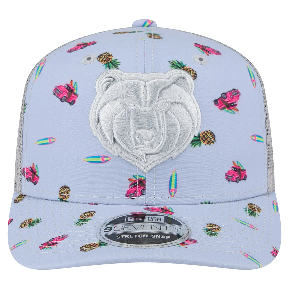 Casquette extensible à boutons-pression New Era bleu clair/gris Memphis Grizzlies Adventure Aloha Pattern 9SEVENTY pour homme