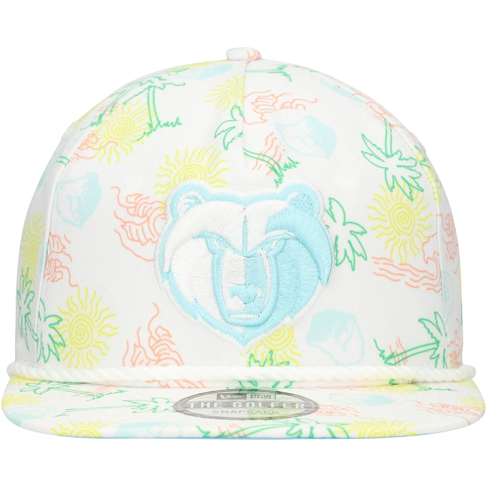 Casquette réglable de golfeur New Era Memphis Grizzlies Palm Trees and Waves pour hommes, blanche