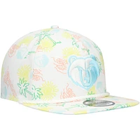 Casquette réglable de golfeur New Era Memphis Grizzlies Palm Trees and Waves pour hommes, blanche