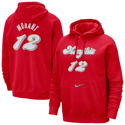 Sweat à capuche Nike Ja Morant pour homme, édition City 2024/25, nom et numéro, Memphis Grizzlies, rouge