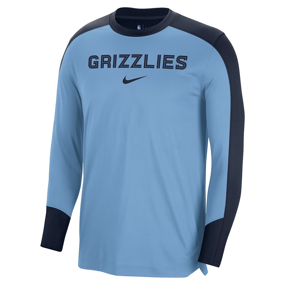 Maillot de tir à manches longues Nike bleu clair Memphis Grizzlies 2024/25 Authentic Pre-Game Legend pour homme