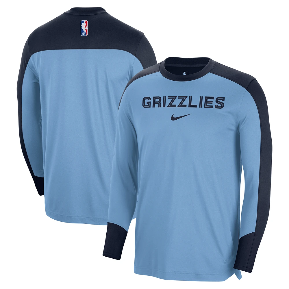 Maillot de tir à manches longues Nike bleu clair Memphis Grizzlies 2024/25 Authentic Pre-Game Legend pour homme