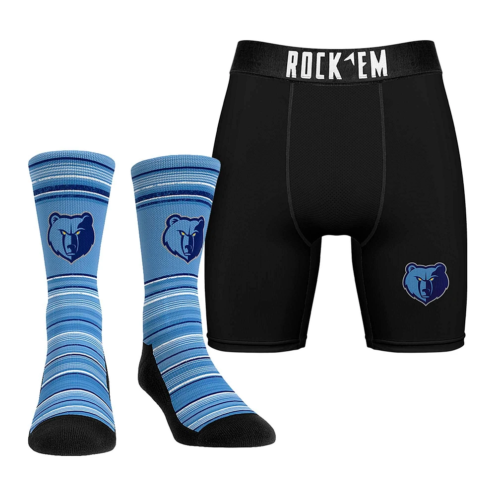 Pack combiné de chaussettes et caleçons boxeurs Rock Em Socks Memphis Grizzlies Primary Crew pour hommes