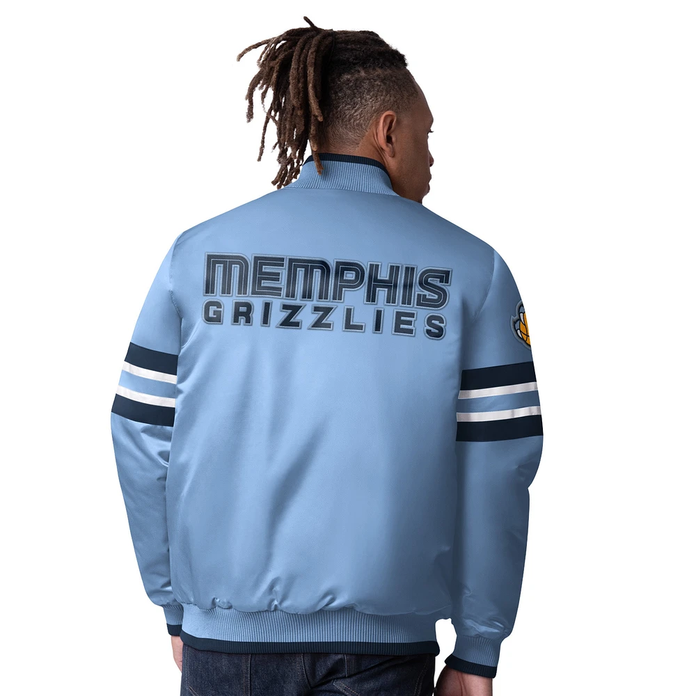 Veste Starter bleu clair Memphis Grizzlies Scout Varsity Satin Full-Snap pour homme