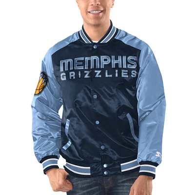 Veste universitaire à bouton-pression en satin pour hommes Starter bleu marine/bleu clair Memphis Grizzlies Renegade