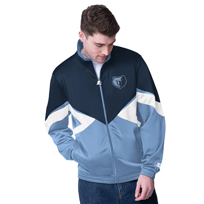 Veste de survêtement entièrement zippée pour homme avec appliqué Rush des Memphis Grizzlies bleu marine/bleu clair Starter