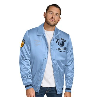 Veste universitaire à boutons-pression et appliqués Jacob Chain Stitch bleu clair pour homme Tommy Jeans Memphis Grizzlies