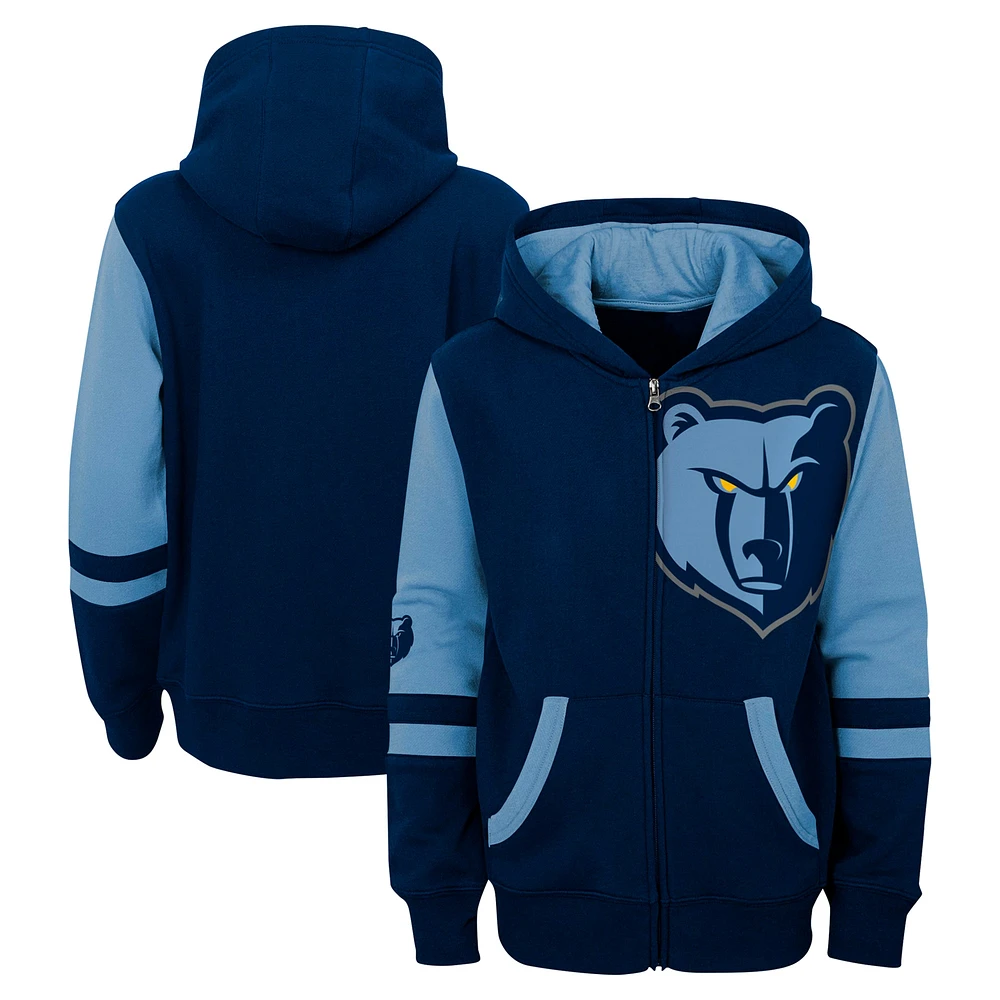 Sweat à capuche entièrement zippé bleu marine Memphis Grizzlies Straight To The League pour enfants d'âge préscolaire