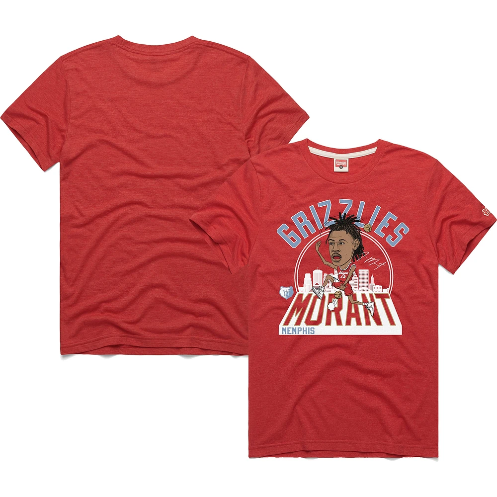 T-shirt unisexe Hommage Ja Morant Red Memphis Grizzlies 2024/25 City Edition Caricature Tri-Blend