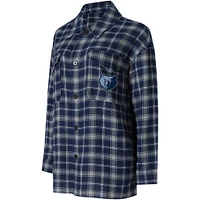 Chemise de nuit boutonnée College Concepts pour femmes, bleu marine/gris, Memphis Grizzlies Boyfriend