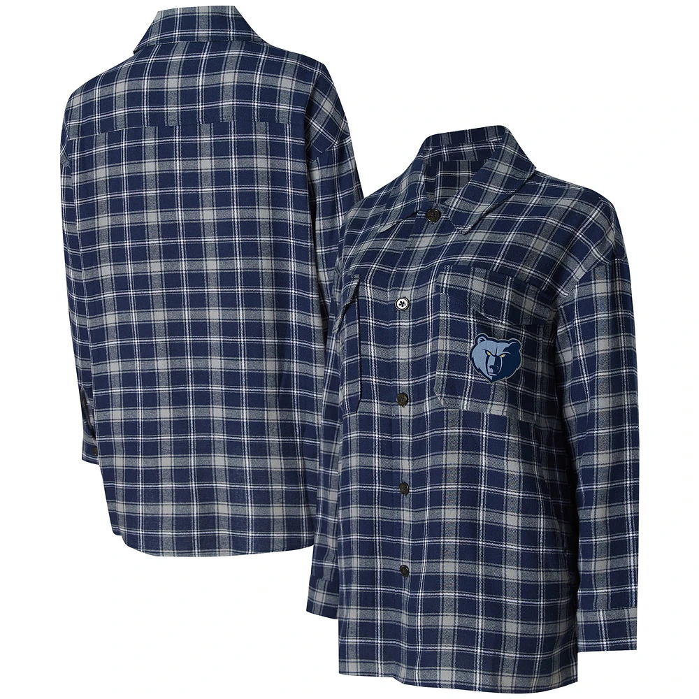 Chemise de nuit boutonnée College Concepts pour femmes, bleu marine/gris, Memphis Grizzlies Boyfriend