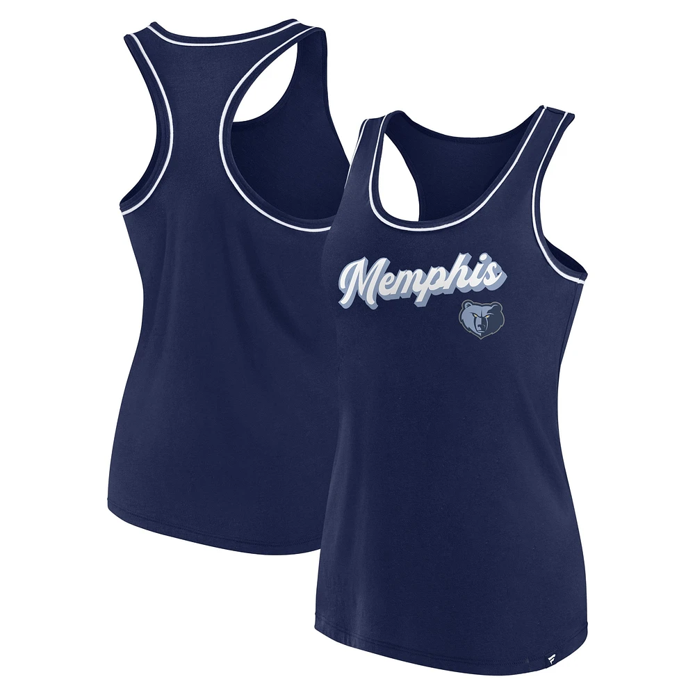 Débardeur à dos nageur avec logo Fanatics bleu marine Memphis Grizzlies pour femmes