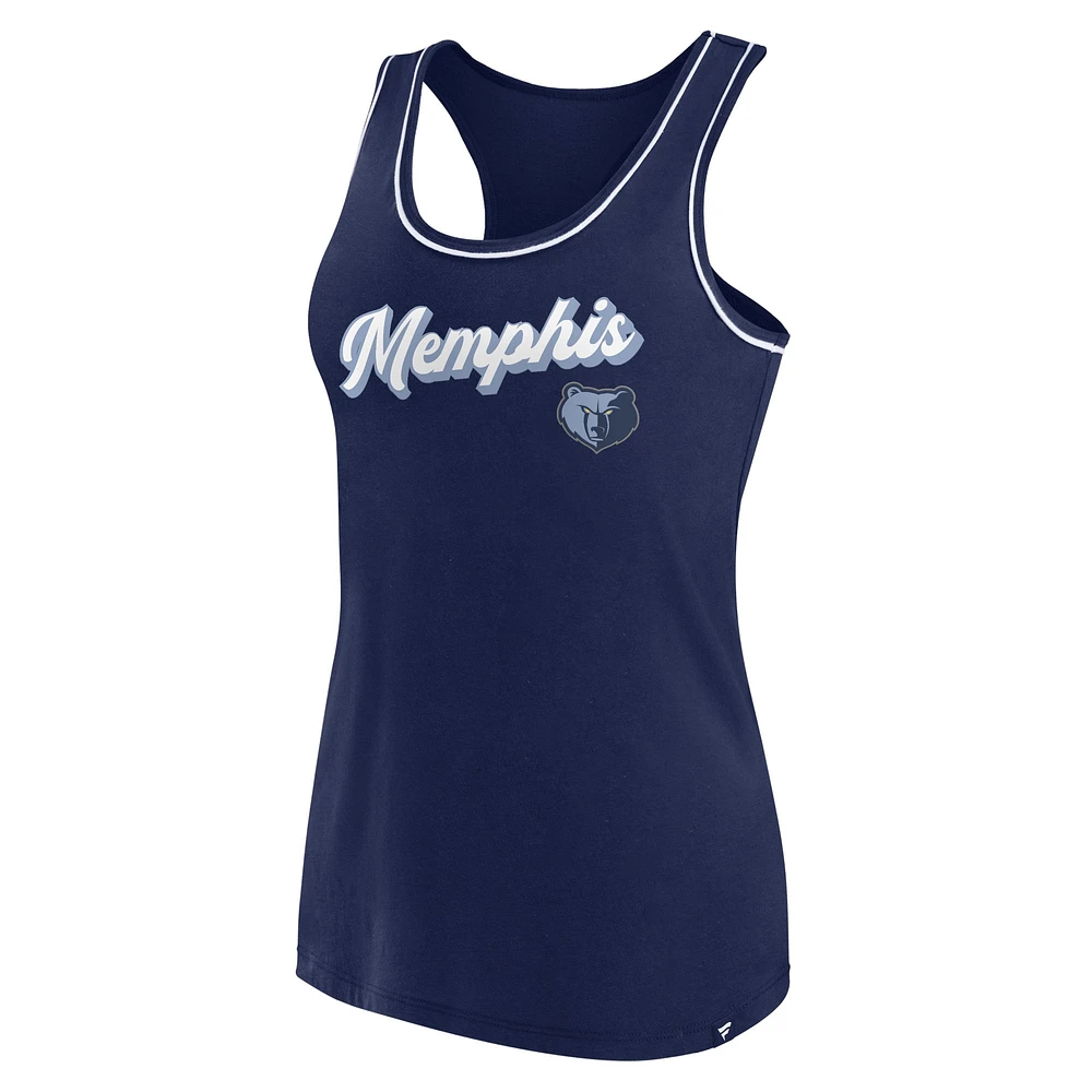 Débardeur à dos nageur avec logo Fanatics bleu marine Memphis Grizzlies pour femmes