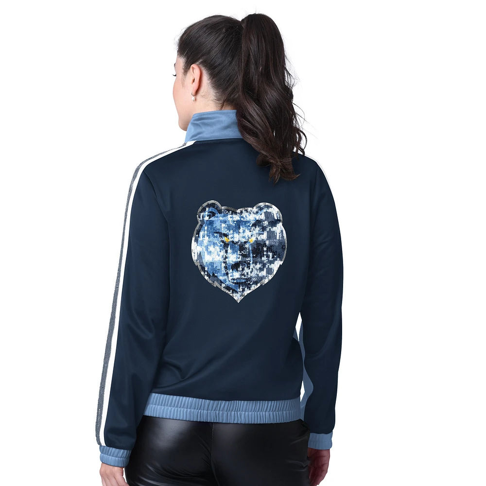 Women's G-III 4Her by Carl Banks Light Blue/Navy Memphis Grizzlies Rebel Sequin Bling Full-Zip Track Jacket