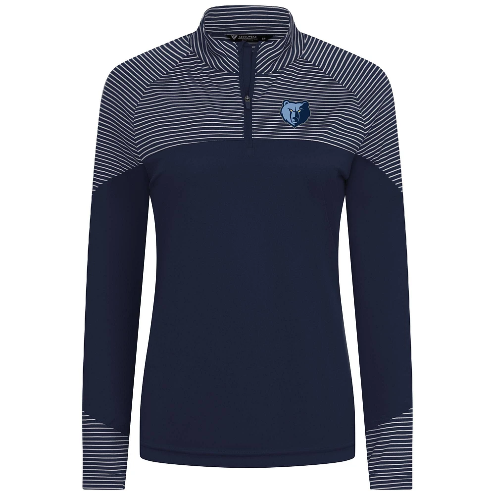 Women's Levelwear Navy Memphis Grizzlies Classic Stripes Quarter-Zip Top