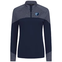 Women's Levelwear Navy Memphis Grizzlies Classic Stripes Quarter-Zip Top