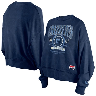 Women's New Era  Navy Memphis Grizzlies Throwback Vintage Enzyme Wash Oversized Boxy Pullover Sweatshirt