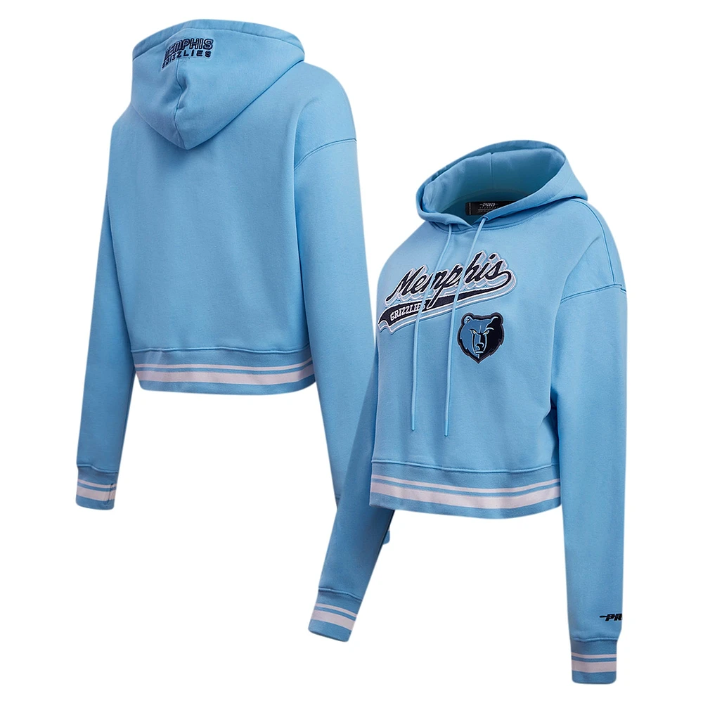 Women's Pro Standard Light Blue Memphis Grizzlies Script Tail Cropped Pullover Hoodie