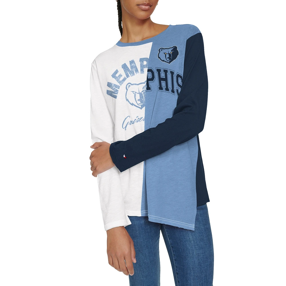 T-shirt à manches longues Tommy Jeans blanc/bleu clair Memphis Grizzlies Amelia blocs de couleurs pour femme