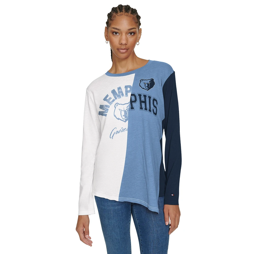 T-shirt à manches longues Tommy Jeans blanc/bleu clair Memphis Grizzlies Amelia blocs de couleurs pour femme