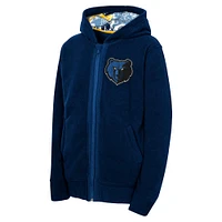 Youth Navy Memphis Grizzlies Key Line Sherpa Full-Zip Hoodie