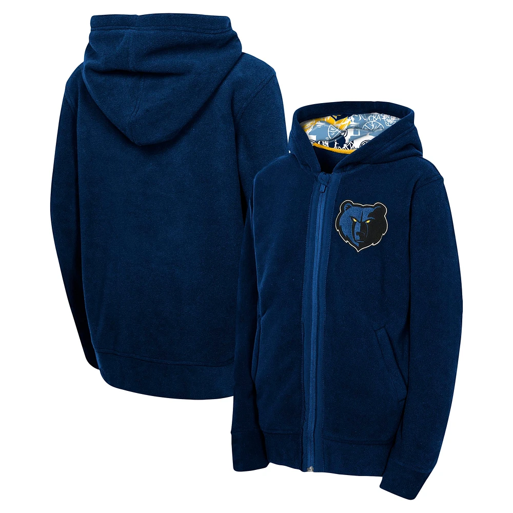 Youth Navy Memphis Grizzlies Key Line Sherpa Full-Zip Hoodie