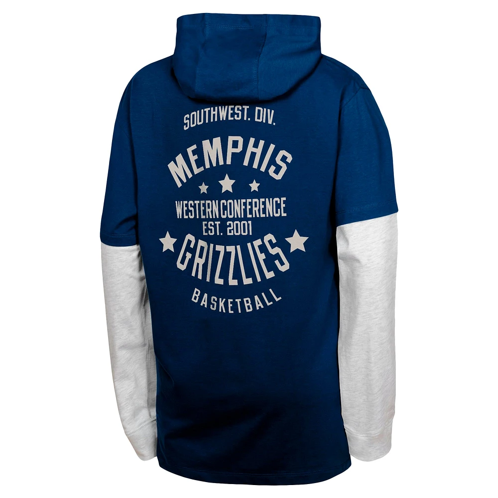 T-shirt à capuche manches longues pour jeunes Memphis Grizzlies Small Ball bleu marine