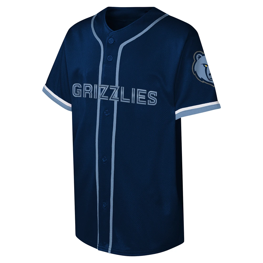 Youth Navy Memphis Grizzlies Stitch Full-Button Baseball  Jersey