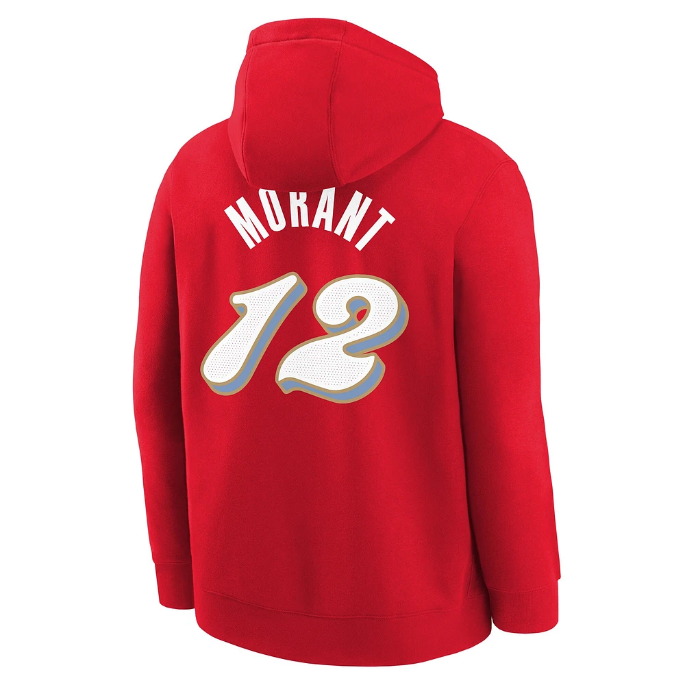 Sweat à capuche Nike Ja Morant pour jeune Memphis Grizzlies 2024/25 City Edition avec nom et numéro Rouge
