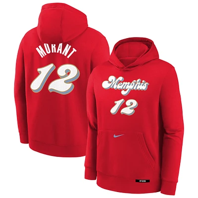Sweat à capuche Nike Ja Morant pour jeune Memphis Grizzlies 2024/25 City Edition avec nom et numéro Rouge