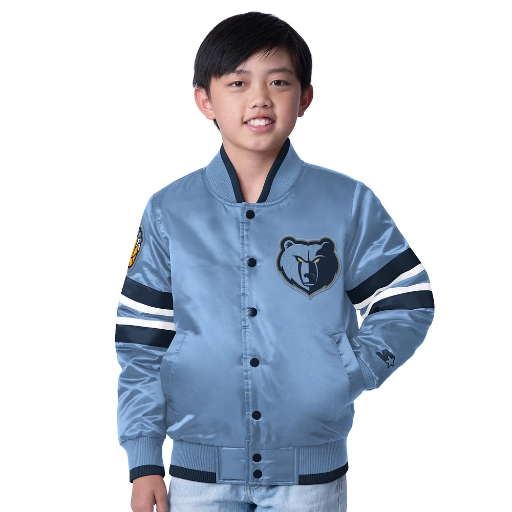 Veste de démarrage pour jeunes bleu clair Memphis Grizzlies Scout Varsity à boutons-pression