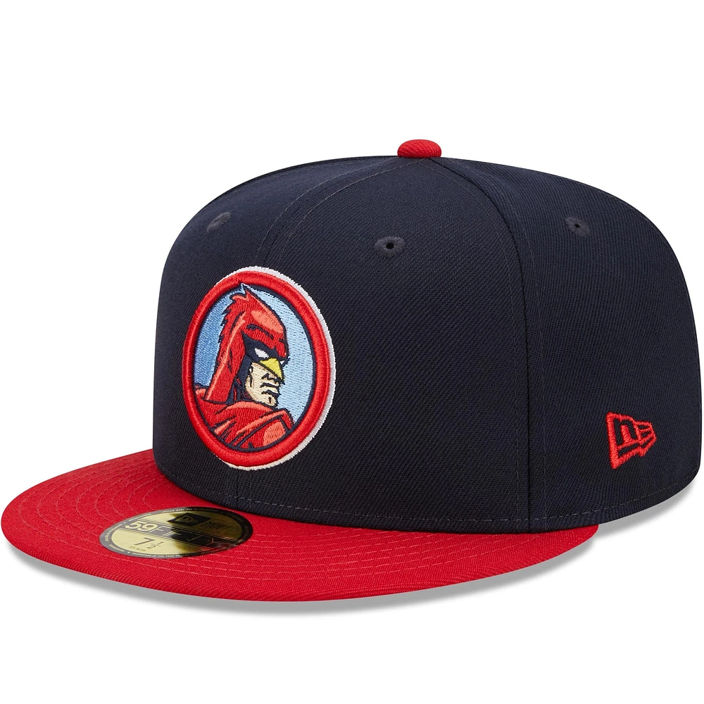 Casquette ajustée 59FIFTY pour homme des Memphis Redbirds Marvel x Minor League New Era bleu marine/rouge