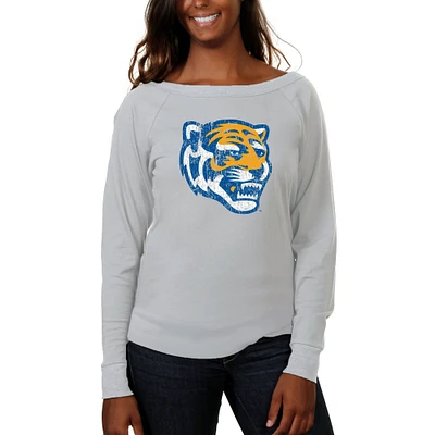 Memphis Tigers Ladies Distressed Logo Vintage Long Sleeve Boatneck T-Shirt - Cream