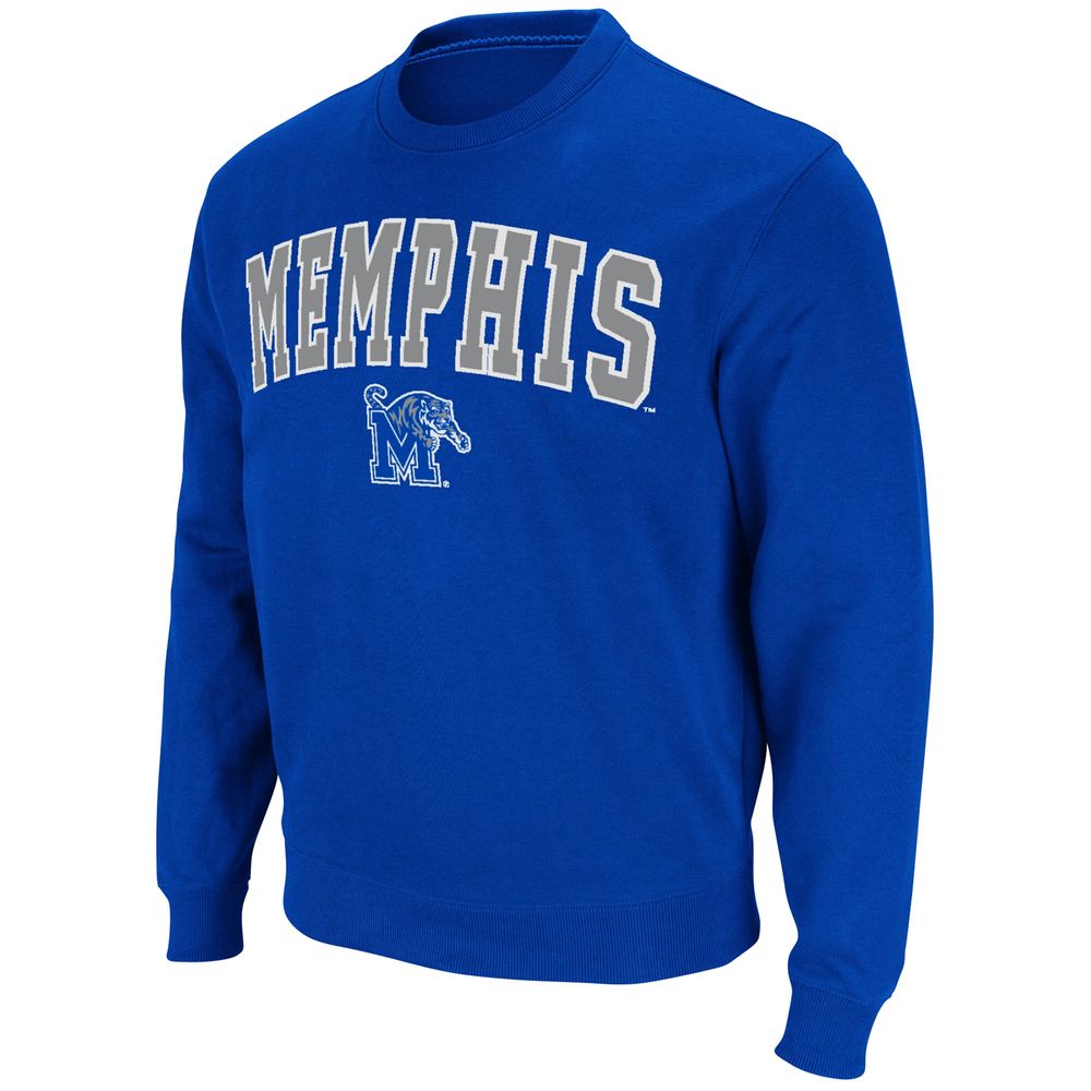 Men's Colosseum Royal Memphis Tigers Arch & Logo Tackle Twill Pullover Sweatshirt