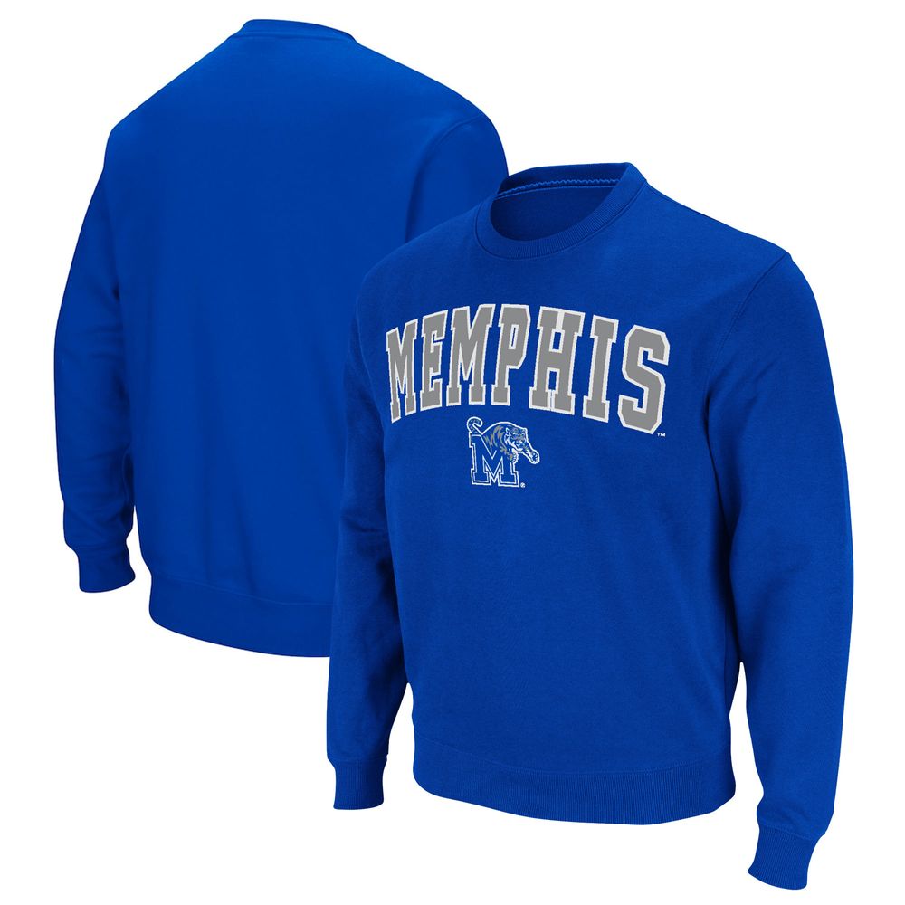 Men's Colosseum Royal Memphis Tigers Arch & Logo Tackle Twill Pullover Sweatshirt