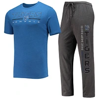 Concepts Sport T-shirt et pantalon mètre anthracite chiné/royal Memphis Tigers pour homme