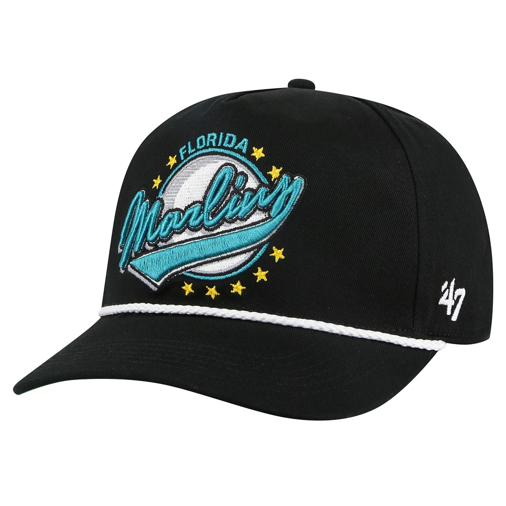 Casquette réglable Premier Hitch de la collection Cooperstown 47 des Marlins de Floride noirs pour hommes