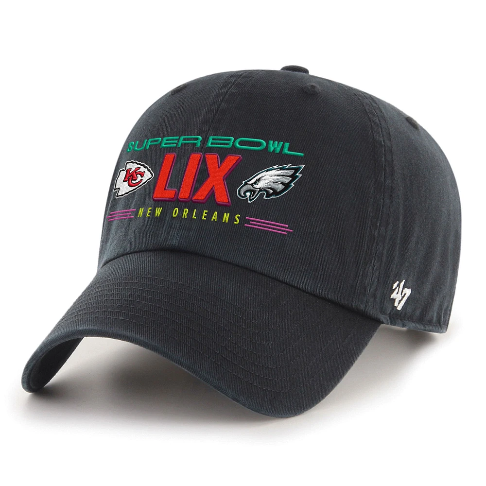 Men's '47 Black Kansas City Chiefs vs. Philadelphia Eagles Super Bowl LIX Matchup Cleanup Adjustable Hat