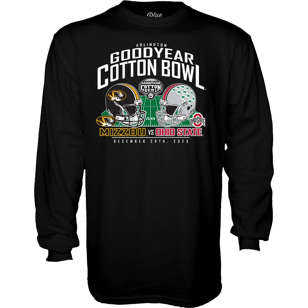 Men's Blue 84  Black Missouri Tigers vs. Ohio State Buckeyes 2023 Cotton Bowl Matchup Long Sleeve T-Shirt