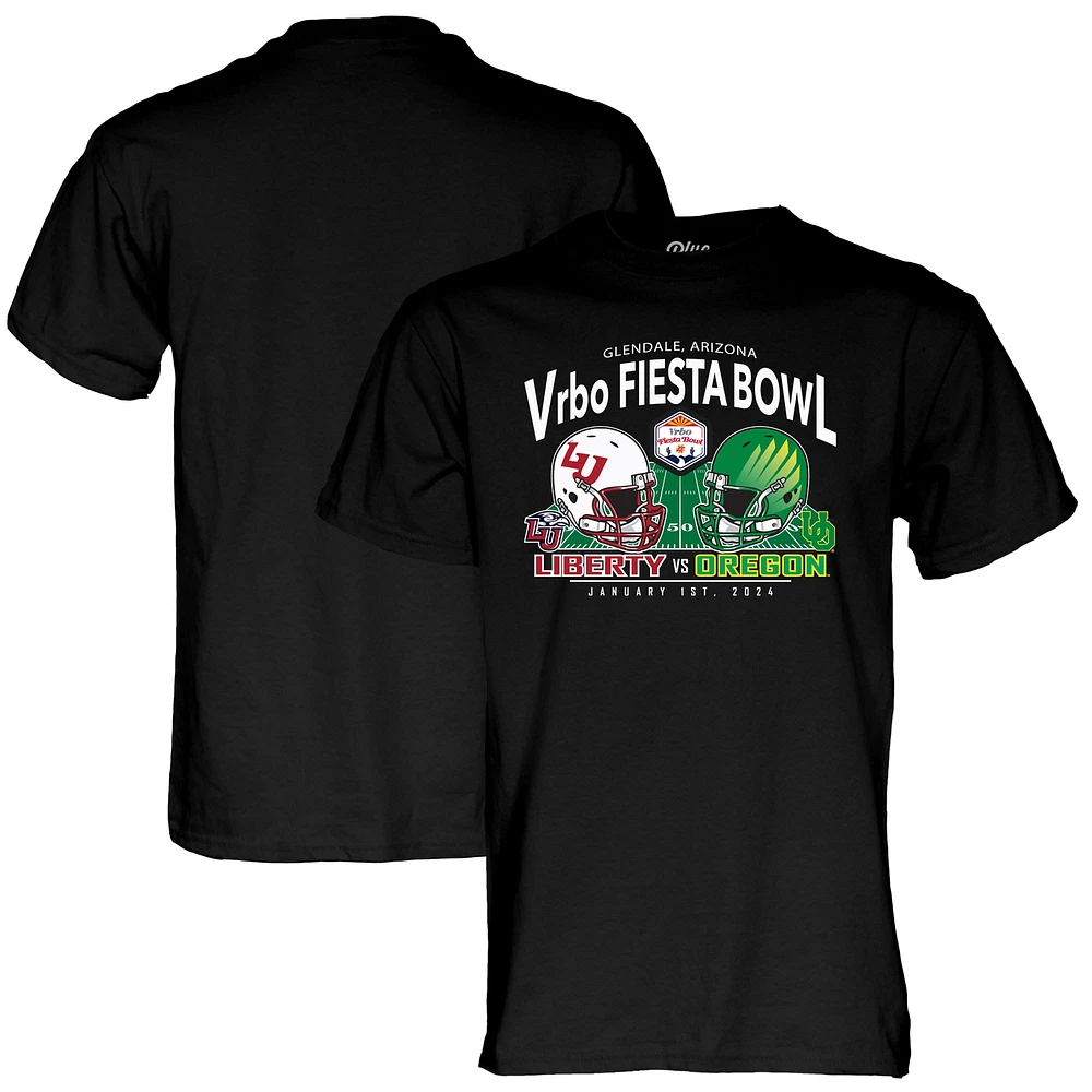 T-shirt bleu 84 noir Oregon Ducks contre Liberty Flames 2024 Fiesta Bowl Matchup pour hommes