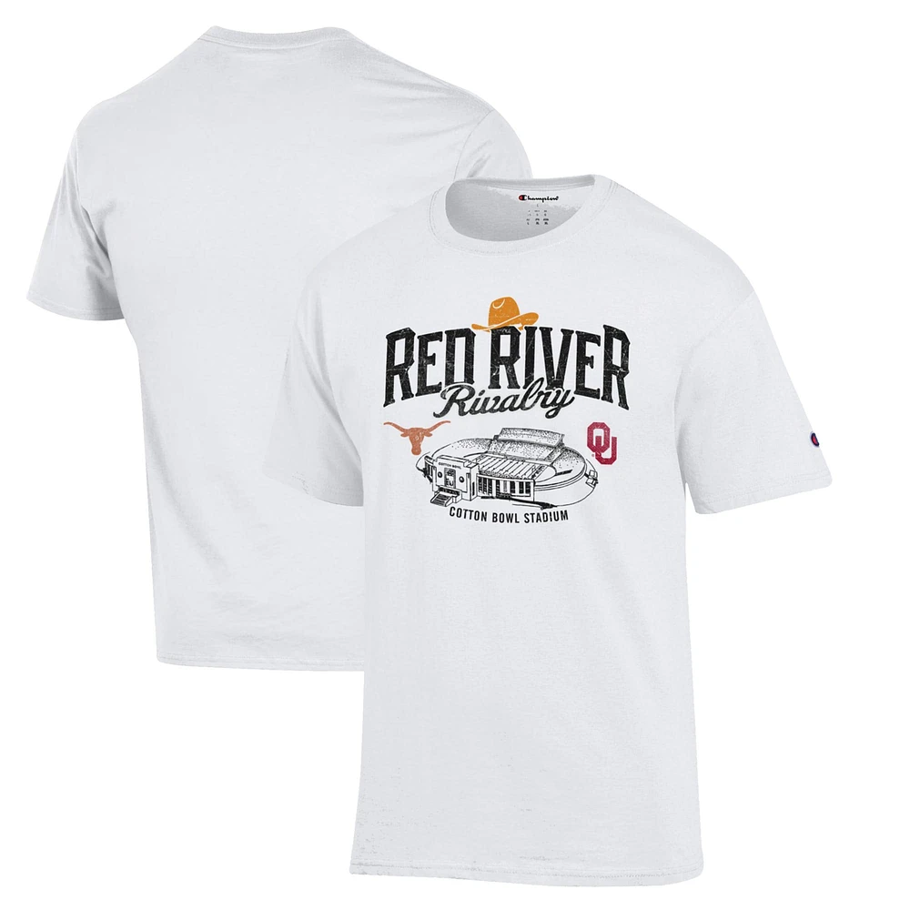 Men's Champion  White Texas Longhorns vs. Oklahoma Sooners Red River Rivalry Stadium Match Up T-Shirt