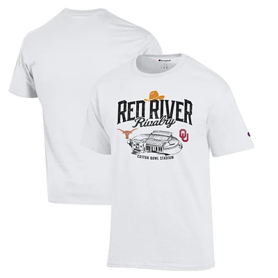 T-shirt blanc du champion masculin Texas Longhorns contre Oklahoma Sooners Red River Rivalry Stadium Match Up