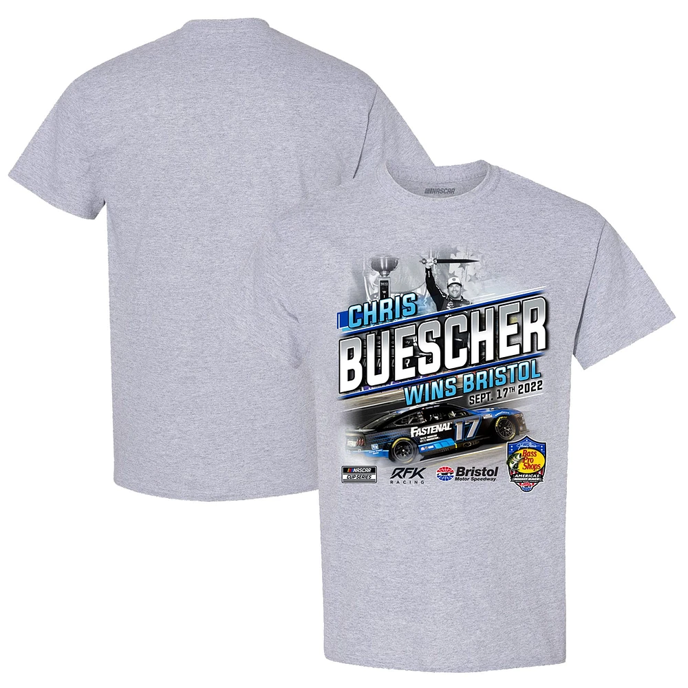 Men's Checkered Flag Heather Gray Chris Buescher 2022 Bass Pro Shops Night Race Winner T-Shirt