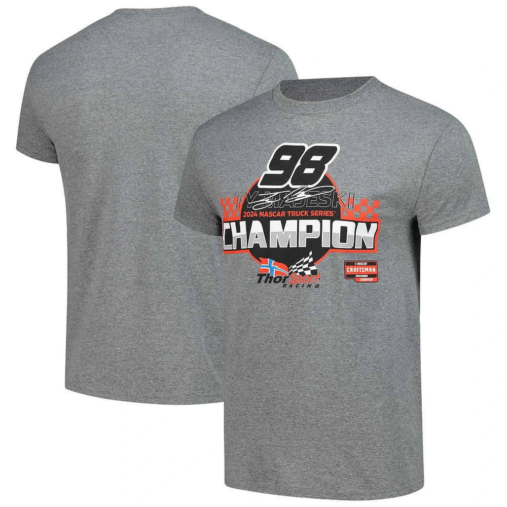 Men's Checkered Flag Sports Heather Charcoal Ty Majeski 2024 NASCAR Craftsman Truck Series Champion T-Shirt