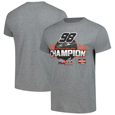 T-shirt Ty Majeski 2024 NASCAR Craftsman Truck Series Champion pour homme avec drapeau à damier et logo sport anthracite